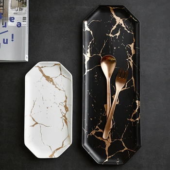 Nordic štýl mramorované obdĺžnikový keramické dosky nepravidelný Západné jedlo sushi doska domácnosti zásobník raňajky doska
