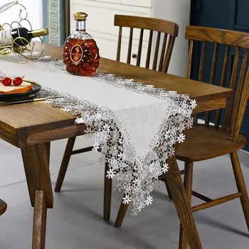 Elegantná Čipka Vyšívaných stolových-runner Dekoratívne Bavlnená posteľná Bielizeň Bielej Čipky a Výšivky Stôl Runner