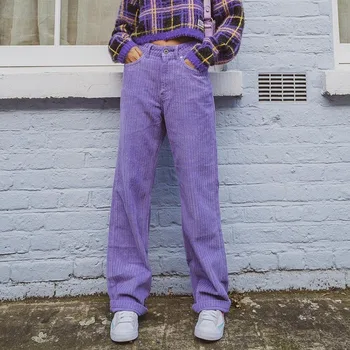 Žena Menčestrové Nohavice Y2K Cargo Rovné Nohavice Purple Vintage 90. rokov Streetwear E-dievča Neforemné Joggers Žena Vysoký Pás 2023 Nohavice