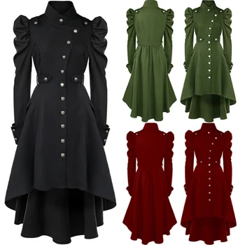2022 Gotický Britský Štýl Kabát Pre Ženy Stredoveké Steampunk Farbou Nepravidelný Stojan Golier Šaty Halloween Žena Outwear