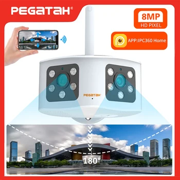 PEGATAH 8MP 4K Duálny Objektív Kamery IP Vonkajšie Wifi CCTV Kamery 180° Široký Detekcia Pohybu, Video Bezpečnostné Kamery