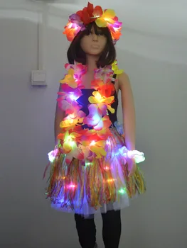 LED Svetlo, Až Havajské Trávy Hula Sukne Svetelný Kostýmy pre Dievčatá, Ženy Luau Party Veniec Veniec Leis Tanec Svadobné, Vianočné