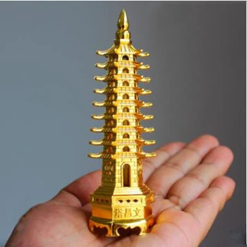 Feng Shui Zliatiny 3D Model Čína Wenchang Pagoda Veža Remesiel Socha Suvenír Domáce Dekorácie Kovové Remeselné