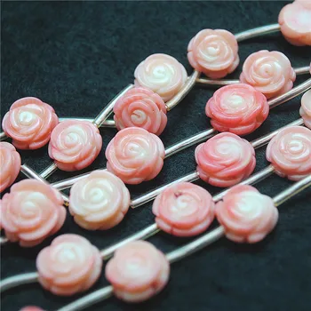 1 String Pink Coral Korálky, Rezbárske Kvet Voľné DIY Korálky Šperky Zistenia Veľkosť 11-12 MM Pre Ženy, Náramky