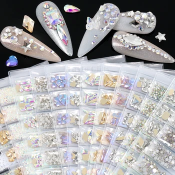 6 Mriežky/Pack Mix Kole Multi-Tvary Biela AB Phantom Fialová Flatback Diamanty, Šperky, Sklo Nail Art Kamienkami Obtlačky Charms