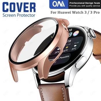 PC Matný Ochranné Puzdro + Tvrdené Sklo Pre Huawei Sledujte 3 Pro 46 MM 48 MM Anti-scratch Screen Protector Kryt Smartwatch Shell