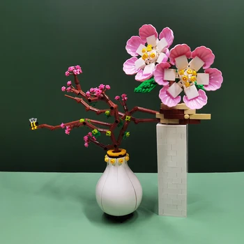Retro Čínsky Štýl Rastliny Váza, Črepníkové Kvety Peach Blossom Stavebné Bloky, Tehla Príslušenstvo Model Deti Diy Dekompresný Hračky