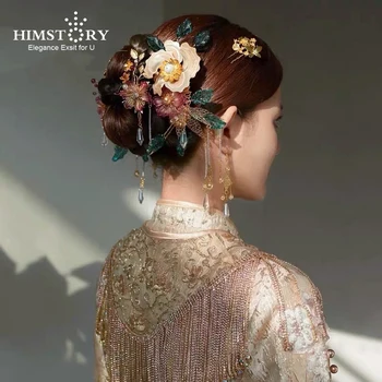 HIMSTORY Čínsky Kvet Kvet sponky do Vlasov Vlásenky Headpiece pre Ženy, Svadobné Svadobné Dievčatá Strana Vlasy, Šperky Accessorie