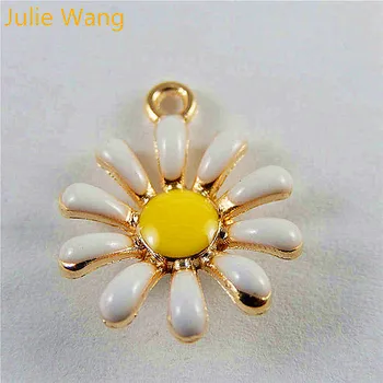 Julie Wang 10PCS Smalt Daisy Sun Flower Zliatiny Charms Prívesok, Náušnice, Náramok Šperky, Takže Príslušenstvo