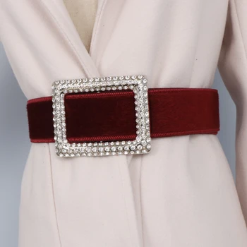 Vintage Semiš Plyšové Pevný Pás, Drahokamu Pracka na Opasok Elegantné Dámy Non-pin Nastaviteľné Pracky Šaty Cinturones Popruh