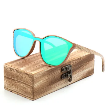 2018 Nové Módne polarizované drevené ženy slnečné okuliare Mačacie oko plné zrkadlo luxusné, ručne vyrábané mužov bambusové drevo slnečné okuliare S box