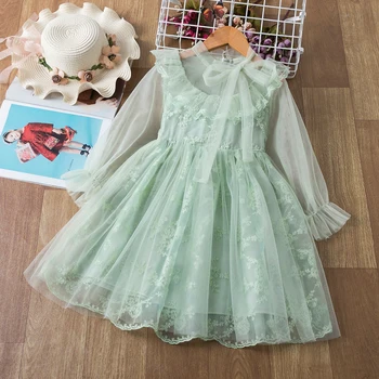 Dlhý Rukáv Dievčatá Princess Party Šaty pre 3-8 Rokov, Jar, Jeseň Deti Zelená Vianočné Šaty Deti Bežné Jeseň Oblečenie