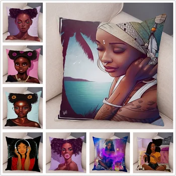Krásne Afrike Dievča Vankúš Krátke Plyšové Dekor Farebné Kreslené Vankúš na Gauč Auto Domov obliečka na Vankúš Zahŕňa 45x45cm