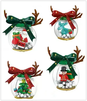 V Zime Vianoce Elk Horn Crystal Ball Model Stavebné Bloky, Tehla Dievča Vianočný Darček Dieťa Hračky Strom Dekorácie Sady