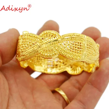 Adixyn Široký Prívesky pre Ženy 24k Zlata Farba luxusný Náramok Indickej Dubaj môže otvoriť Šperky, Svadobné Nevesty Darčeky N022242