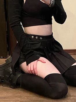 Gotická Tmavé Sexy Gotický Ženy Mini Sukne S Vysokým Pásom Skladaný Punk Grunge Black Letné Sukne 2021 Elegantné Nepravidelný Nit Streetwear