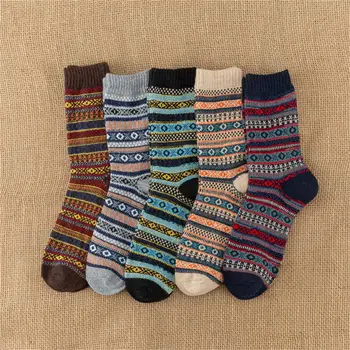Vysoko Kvalitné Turistické Oblečenie pre Mužov Bežné Útulný Ponožky Zimné Teplé pre Chladné Počasie Vlnené Ponožky Hrubé Pletené Ponožky