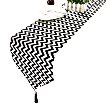 Čierne Biele Pruhované Stôl Runner s Strapec Romantické Svadobné Dekorácie Stola Výzdoba Domov DIY Dekorácie Európe Štýl Textilné