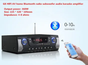 G8 360W 2.0 kanál HIFI AV domov Bluetooth, FM rádio, audio subwoofer karaoke zosilňovač S LED displej USB / SD vstup pre mikrofón