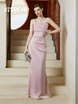 2022 Ružový Satén Koktejlové Šaty pre Ženy Sexy Obväz Okolo Backless Elegantné Loptu Prom Šaty Nočný Klub Party Kráľovná Vestidos