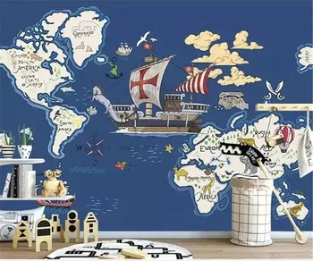 Vlastné Nástenné Ručne Maľované Adventure Mapu Námorných Cartoon detskej Izby Interiéru Nástenné Dekorácie 3d Tapety