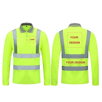 Reflexná Polo Rýchle Suché Tričko S Dlhým Rukávom Fluorescenčné Zviditeľnenie Práce V Noci Bezpečnosť Žltá Konštrukcia Odevov Dospelých