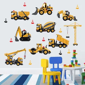 Cartoon Traktor Inžinierstva Auto Samolepky Pre detské Izby, Spálne, materská Škôlka, Detský Dekoratívne Plagát nástenná maľba na Stenu-Nálepky
