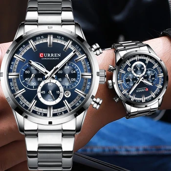 2022 CURREN Luxusné Značky Mužov Sledujte Fashion Quartz Muži Hodinky Vodotesné Bežné náramkové hodinky Muž Hodiny Relogio Masculino
