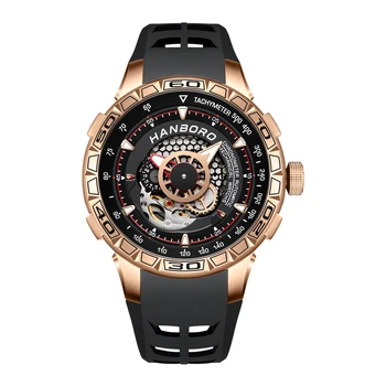 HANBORO Automatické hodinky pre mužov Luxusné Mechanické Hodinky Kostra Náramkové hodinky Módne Svetelný Elegantný Muž sledovať reloj hombre