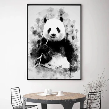 Maliarske plátno Roztomilá Panda Jesť Bambusu Art Nástenné Dekoratívny Obraz pre Obývacej Izbe Plagáty a Tlač Domova Cuadros