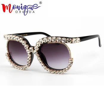 Nadrozmerné Ženy, slnečné Okuliare, Luxusné Značky Cat Eye glasses pol rám Drahokamu slnečné Okuliare mužov Vintage odtiene Oculos UV400