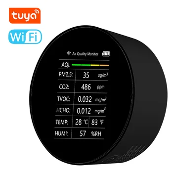 Tuya WiFi CO2 Meter 7 V 1 PM2.5 TVOC CO2 HCHO Teplota Vlhkosť AQI Detektor Kvality Ovzdušia Monitor Domov CO2 Snímač Analyzer