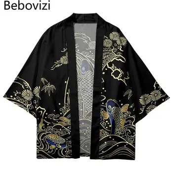 Japonský Samuraj Kimono Módne Kapor Tlač Haori Pláži Yukata Harajuku Cardigan Ženy Muži Cosplay Nadrozmerné Topy Plus Veľkosti 6XL