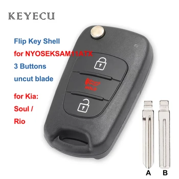 Keyecu Flip Diaľkové Kľúča Vozidla púzdro Kryt 3 Tlačidlá pre Kia Soul Rio 2010 2011 2012 2013 2014 NYOSEKSAM11ATX