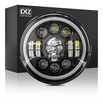 DXZ Motocykel 7 palcový H4 LED Reflektor pre Harley Turné Ultra Classic Electra Street Glide Road King Yamaha Hi-Lo Svetlomet