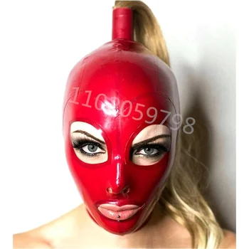 Sexy Exotické Maska Ručné Červené Latexové Odsávače s Blond Parochňu Kader Copu Klubu Nosiť Fetish Kostýmy Costomize Veľkosť XS-XXL