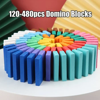 120-480pcs Deti Farba Zoradiť Rainbow Drevené Domino Bloky Súpravy Začiatku Jasné Domino Hry Vzdelávacích Drevené Hračky Pre Deti