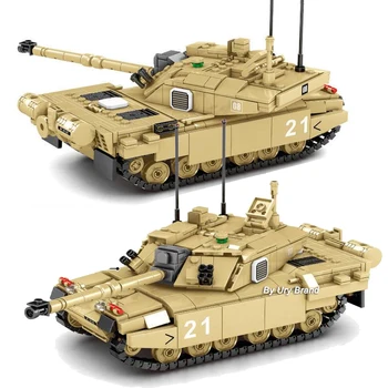 WW2 Armády Tank Vojenské MBT M1A2 Abrams FV 4034 Challenger-2 Delá Chariot Sady Vojakov Stavebné Bloky, Hračky pre Chlapcov Dary