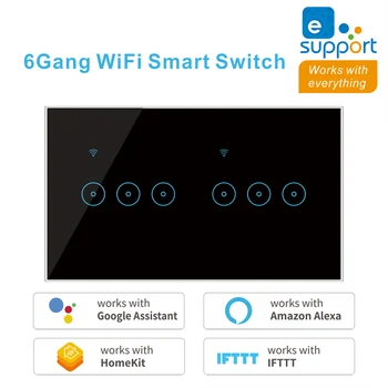 WiFi Smart Switch Tuya eWeLink 4 5 6 Gang Sklenený Dotykový Panel nástenný Spínač, Bezdrôtové Ovládanie Alexa Domovská stránka Google Kompatibilné 95-240V AC