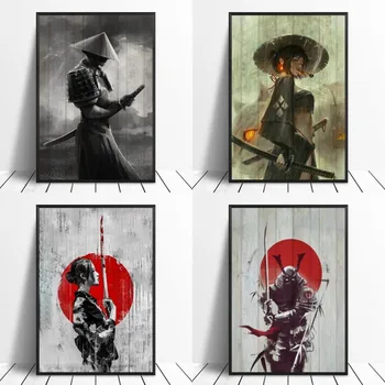 Japonské Anime Umenie Geisha Swordwork Samurai Warrior Bojovník Žena, Plagáty a Vytlačí na Stenu Plagát Plátno Art Print Domova