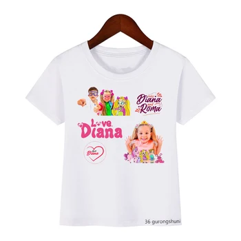 Novo Dievčatá T-Shirt Roztomilé Deti Diana Zobraziť Karikatúra Tlač Deti Tshirts Letné Módne Dievčatá Šaty Bielo Ružové Tričko Topy