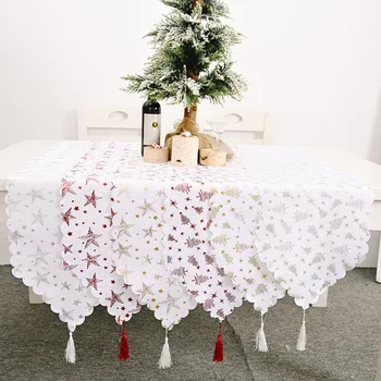35*180 cm Vianočný Stôl Runner Star Vianočný Stromček Biely Stôl Runner Vianočné Dekorácie pre Domov Tabuľka Nový Rok Dekorácie