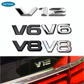 1Pcs 3D Kovov V12 V8 V6 Auto Strane Blatník Zadný Kufor, Znak, Odznak Nálepky