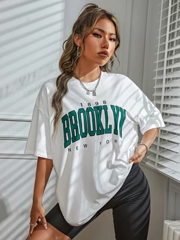 1898 Brooklyn New York List Drop Ramenný Priting Bavlna Ženy T-Shirt Vintage Jednoduché Oblečenie Žien Tričko Vysokej Kvality