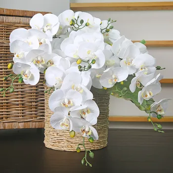 Skutočný dotyk Veľké 9 Hláv Orchidea pobočky Umelé kvety, dekorácie, Svadobné deco mariage flores artificiales white home decor