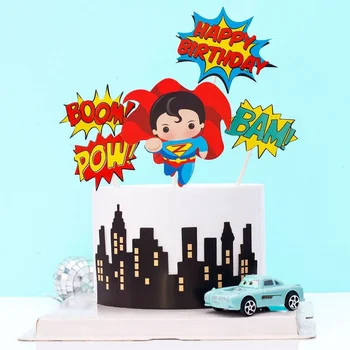 6pcs Karikatúra Super Hrdina Happy Birthday Cake Vňaťou Roztomilý Boom Pow Papierový Košíček Vňaťou pre Chlapcov Narodeninovej Party Cake Dekorácie
