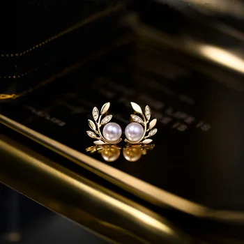 18k Skutočné Zlato Nádherné Micro Vykladané CZ Leaf Náušnice pre Ženy Kvalitné Nepremokavé Stud Náušnice Svadobné Šperky, Zásnubné