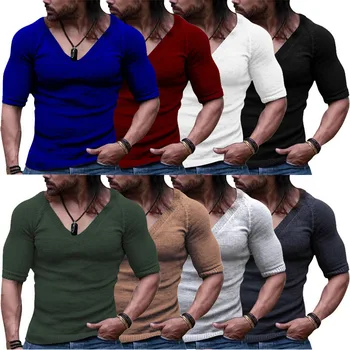 Pánske Letné T-Shirt Bežné Krátke Rukáv V Krku T Tričko Pohodlné Pevné Farebné Topy Tees Ropa Hombre Mužov Oblečenie