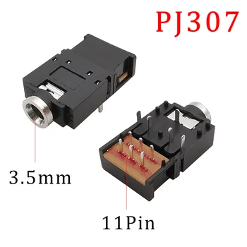 1/3/5 ks PJ-307 Jack 3,5 mm Dual-Channel pre Slúchadlá, Zásuvka S vypínačom PJ307 11Pin 3,5 MM DIP Plug-in Stereo Audio Konektor Samica