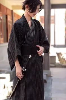 Tradičné Japonské KIMONO Módne YUKATA Lete Mužov Dlhé Šaty S Pásom 95% Bavlna Pyžamo Nastaviť Muž Sleepwear Župan